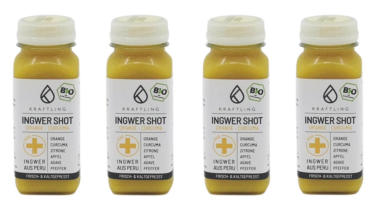 Nachweis für Rezyklat in Ingwer-Shot-Flasche geliefert Nachweis für Rezyklat in Ingwer-Shot-Flasche geliefert